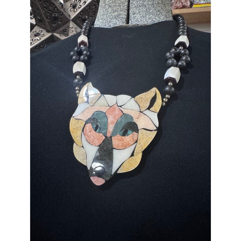 Lee Sands Wolf Mosaic Necklace
